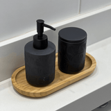 Set de Baño de Cerámica Negra con Diseño de Hojas, 2 Piezas