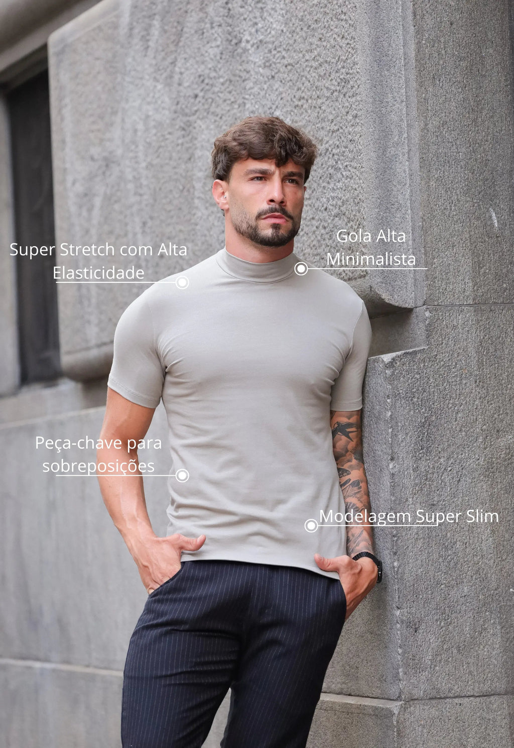 Remera Slim Cuello Alto Gris