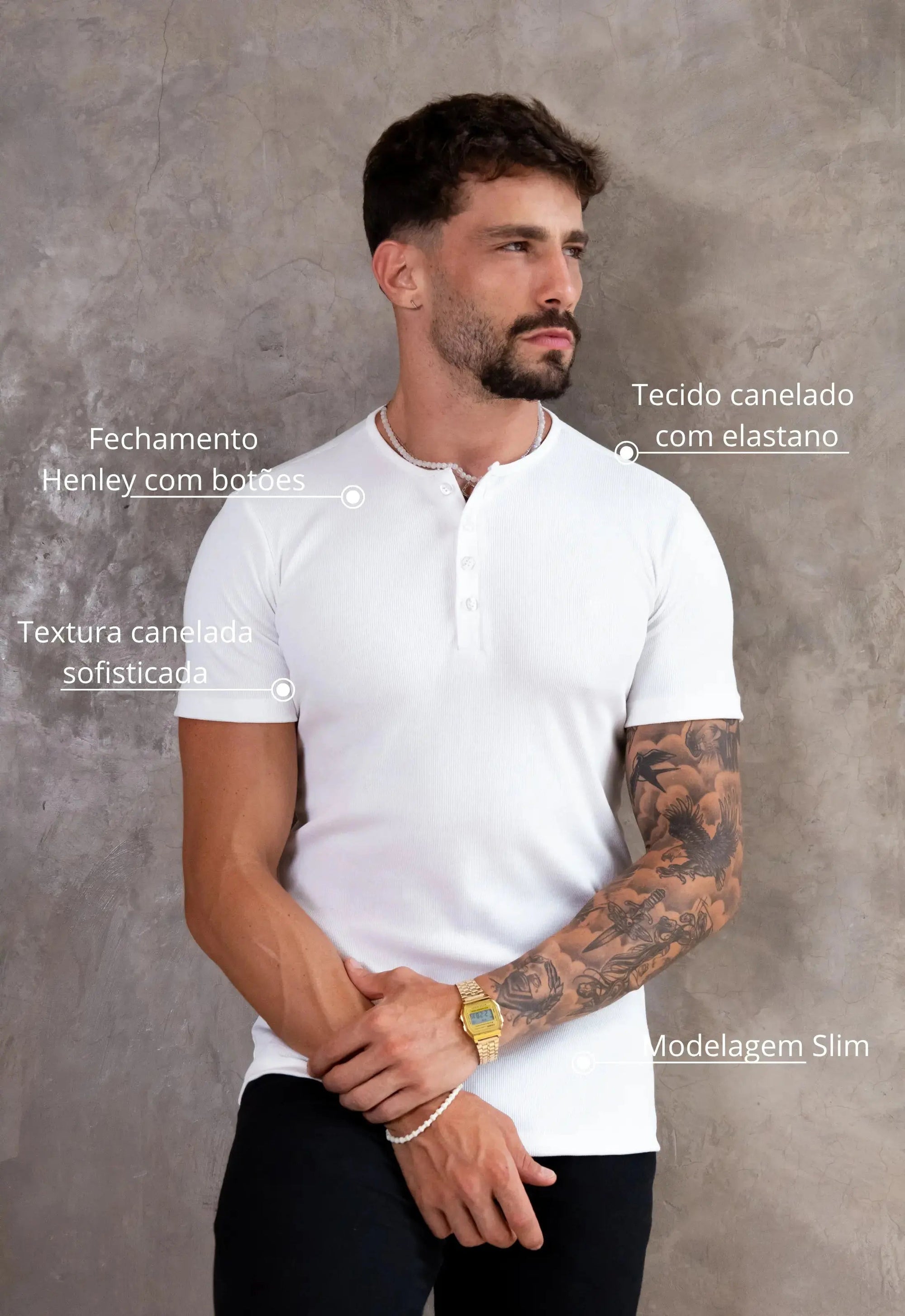 Camiseta Henley Canalé Blanca