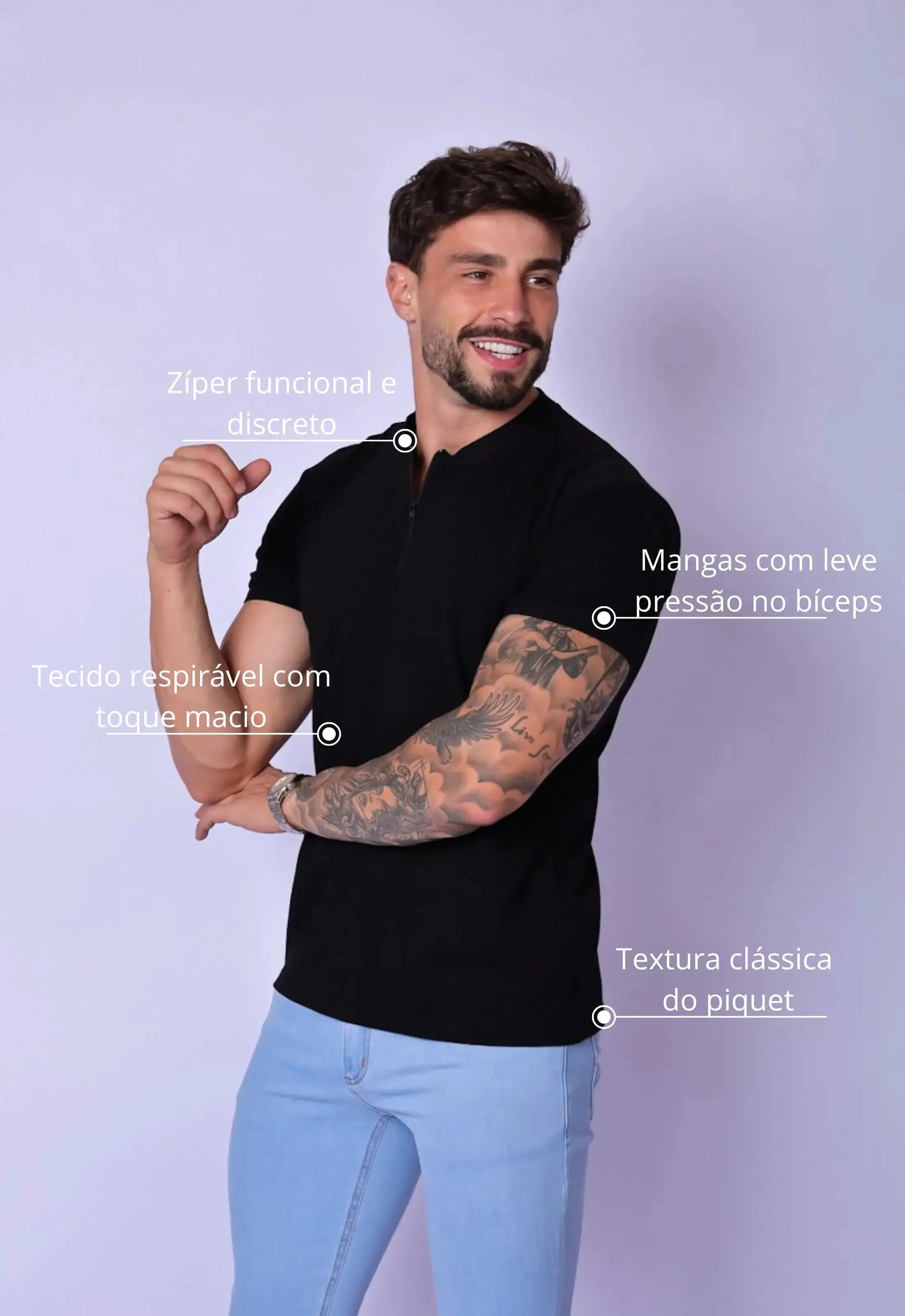 Camiseta Negra con Cuello Padre y Cremallera