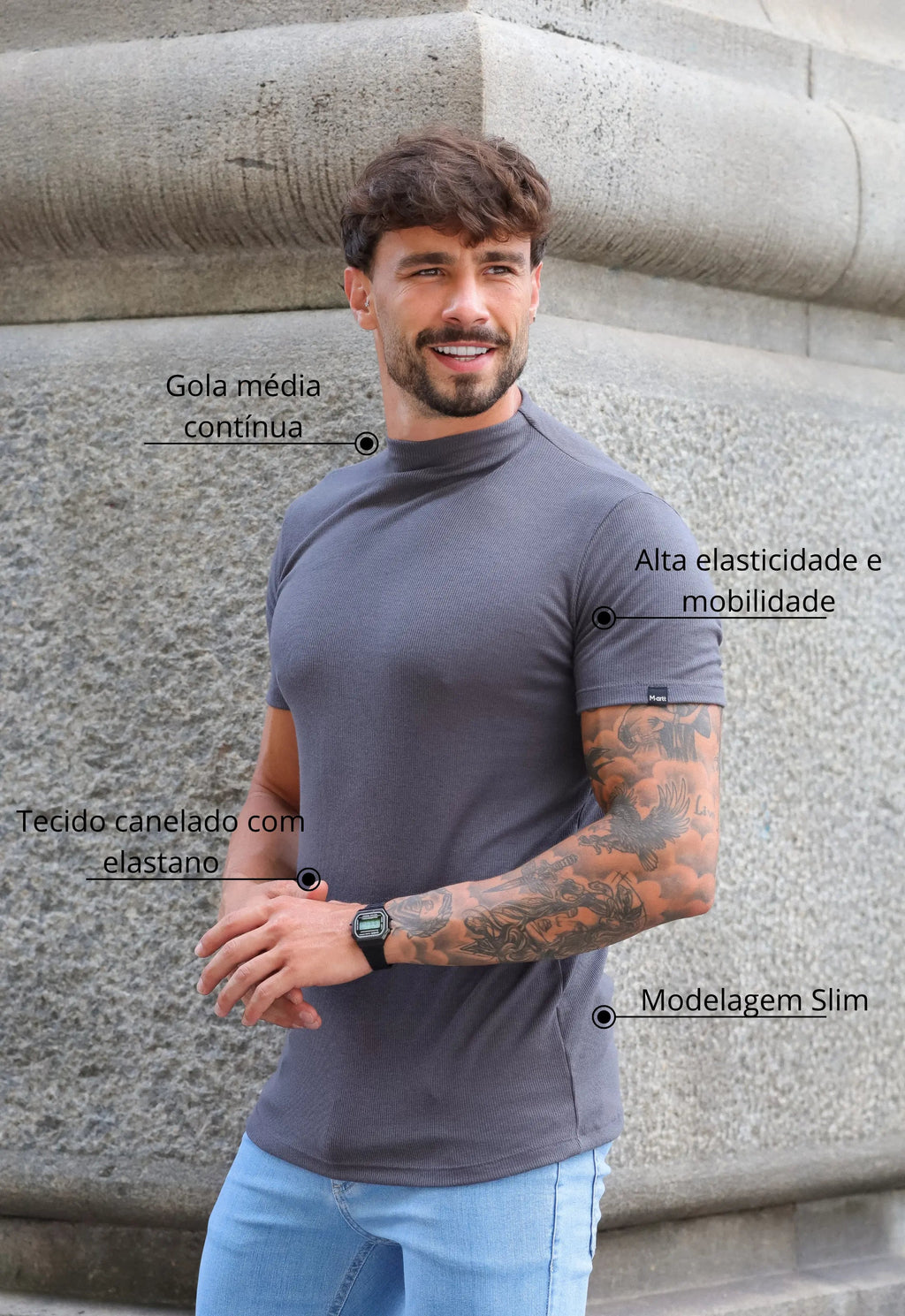 Camiseta Slim Cuello Medio Gris
