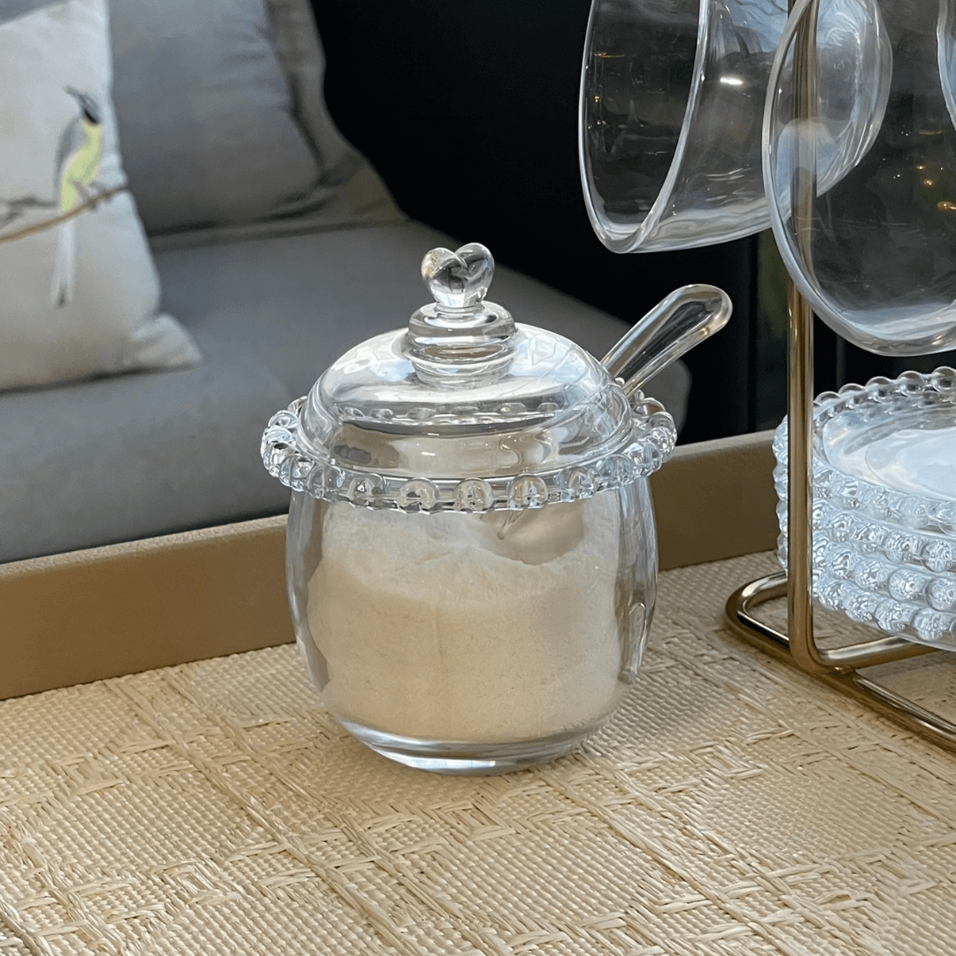 Azucarera de Cristal de Plomo con Cuchara y Detalles en Forma de Corazón