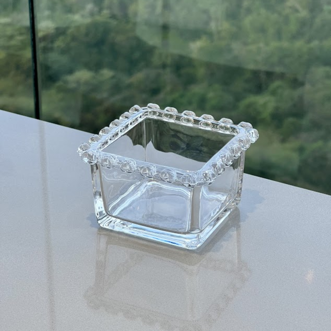 Tazón Cuadrado de Cristal Transparente Corazón Perla 8,5cm