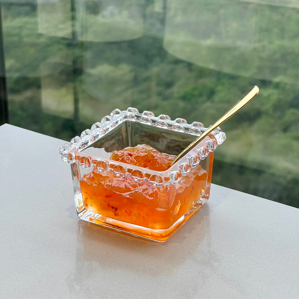 Tazón Cuadrado de Cristal Transparente Corazón Perla 8,5cm