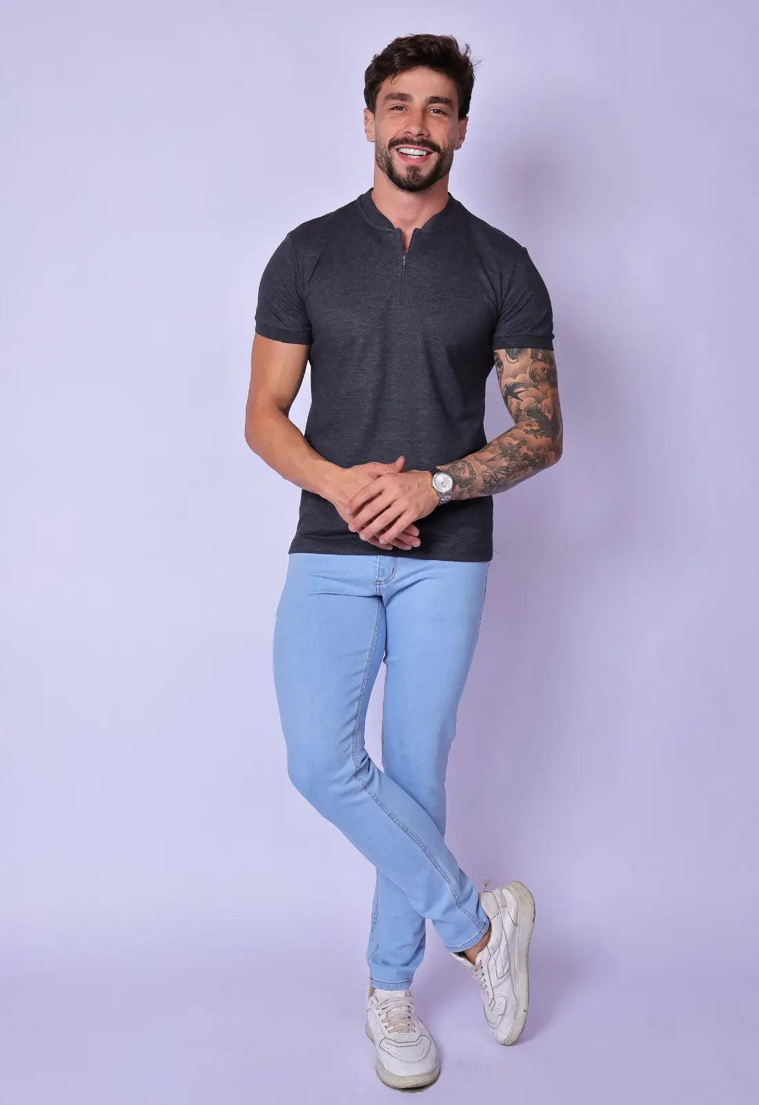 Camiseta con cuello padre y cremallera