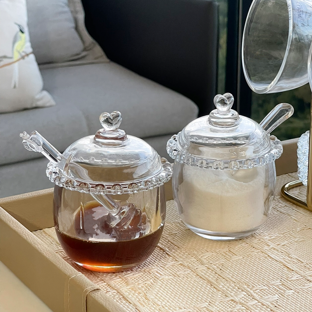 Azucarera de Cristal de Plomo con Cuchara y Detalles en Forma de Corazón