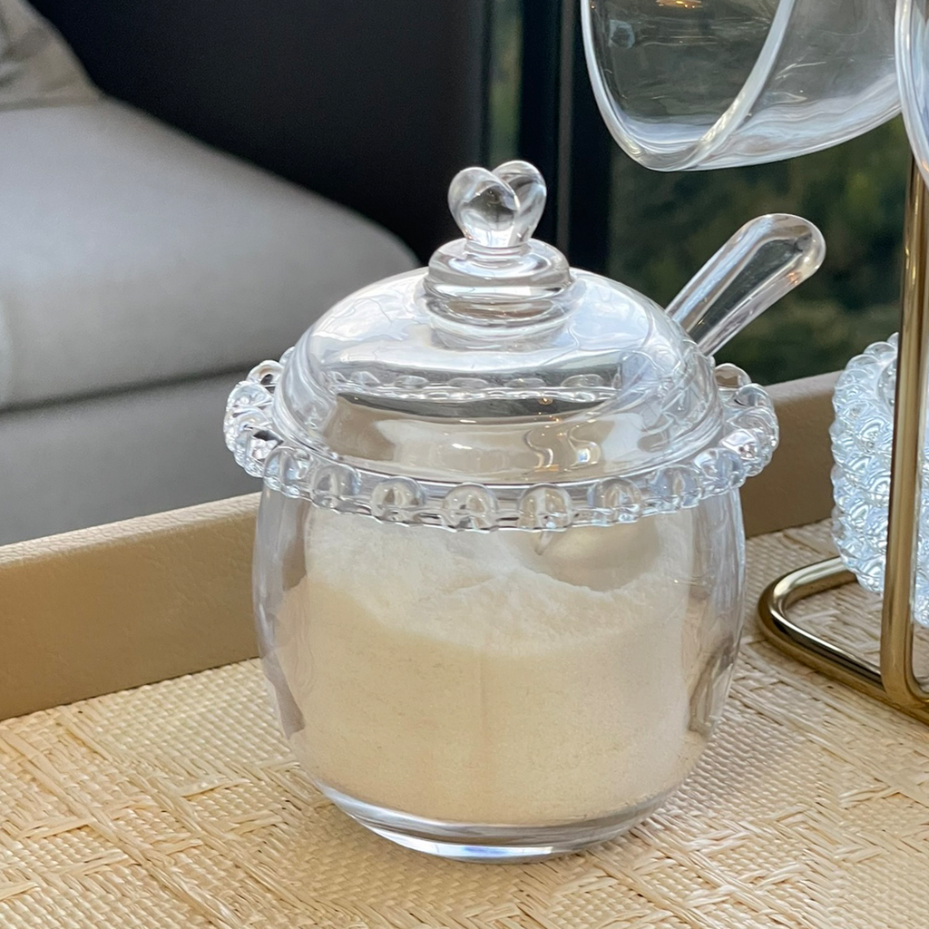 Azucarera de Cristal de Plomo con Cuchara y Detalles en Forma de Corazón