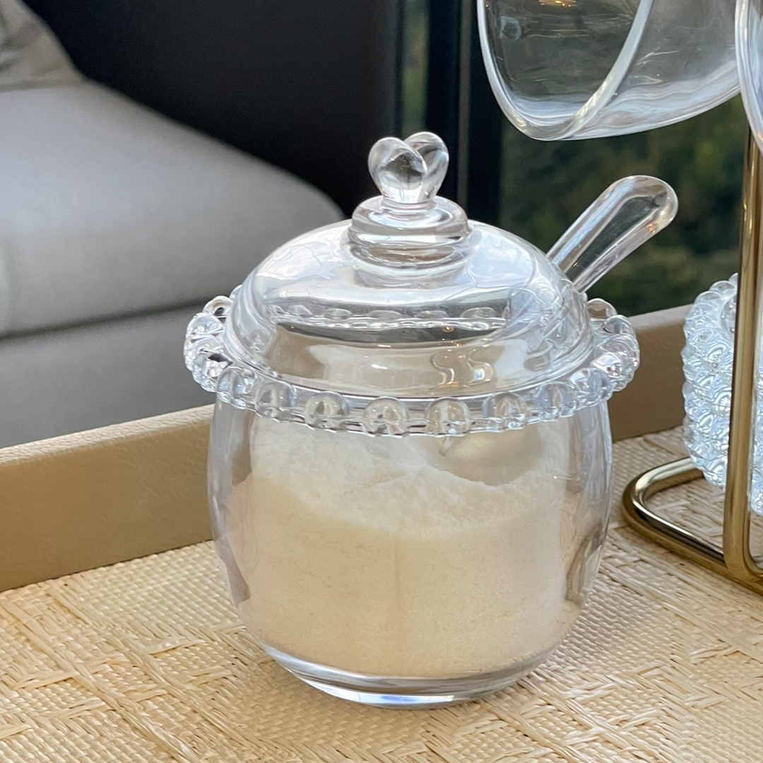 Azucarera de Cristal de Plomo con Cuchara y Detalles en Forma de Corazón