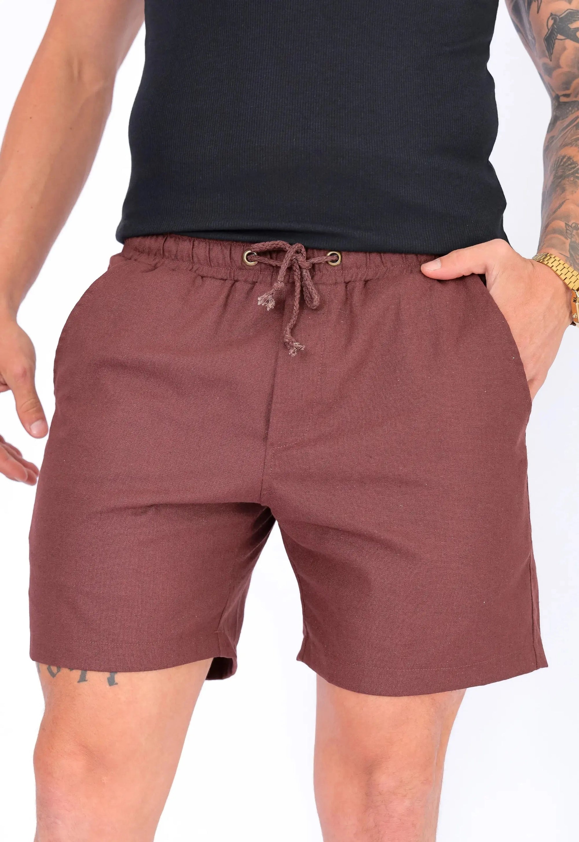 Shorts de Lino para Hombre Marrón