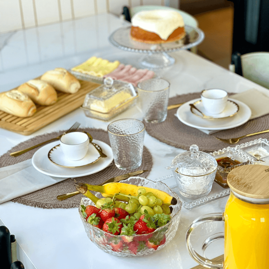 Azucarero de Cristal de Plomo Martillado con Cuchara y Borde Dorado 10cm