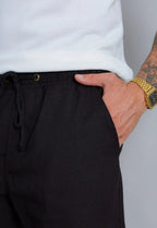 Shorts de lino negro para hombre