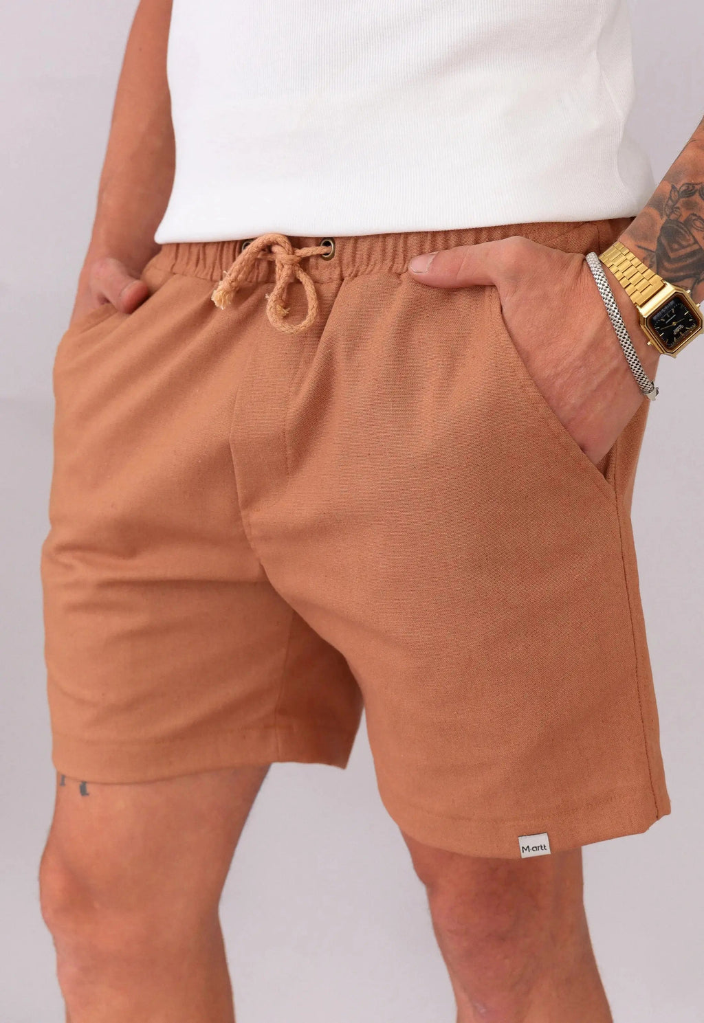 Shorts de lino color terracota para hombre