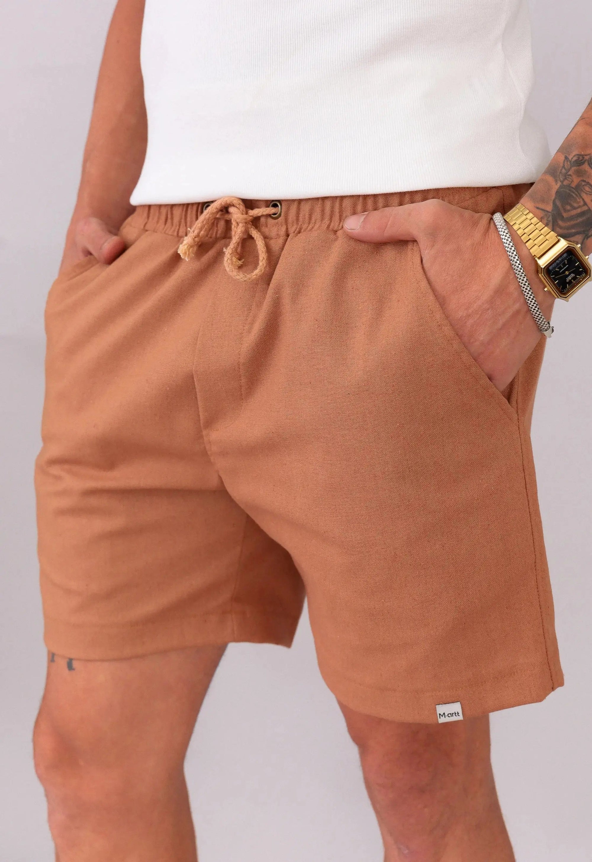 Shorts de lino color terracota para hombre