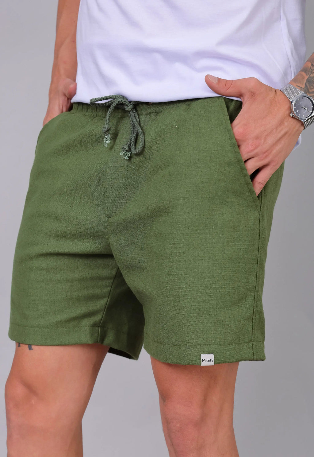 Shorts de lino verde para hombre