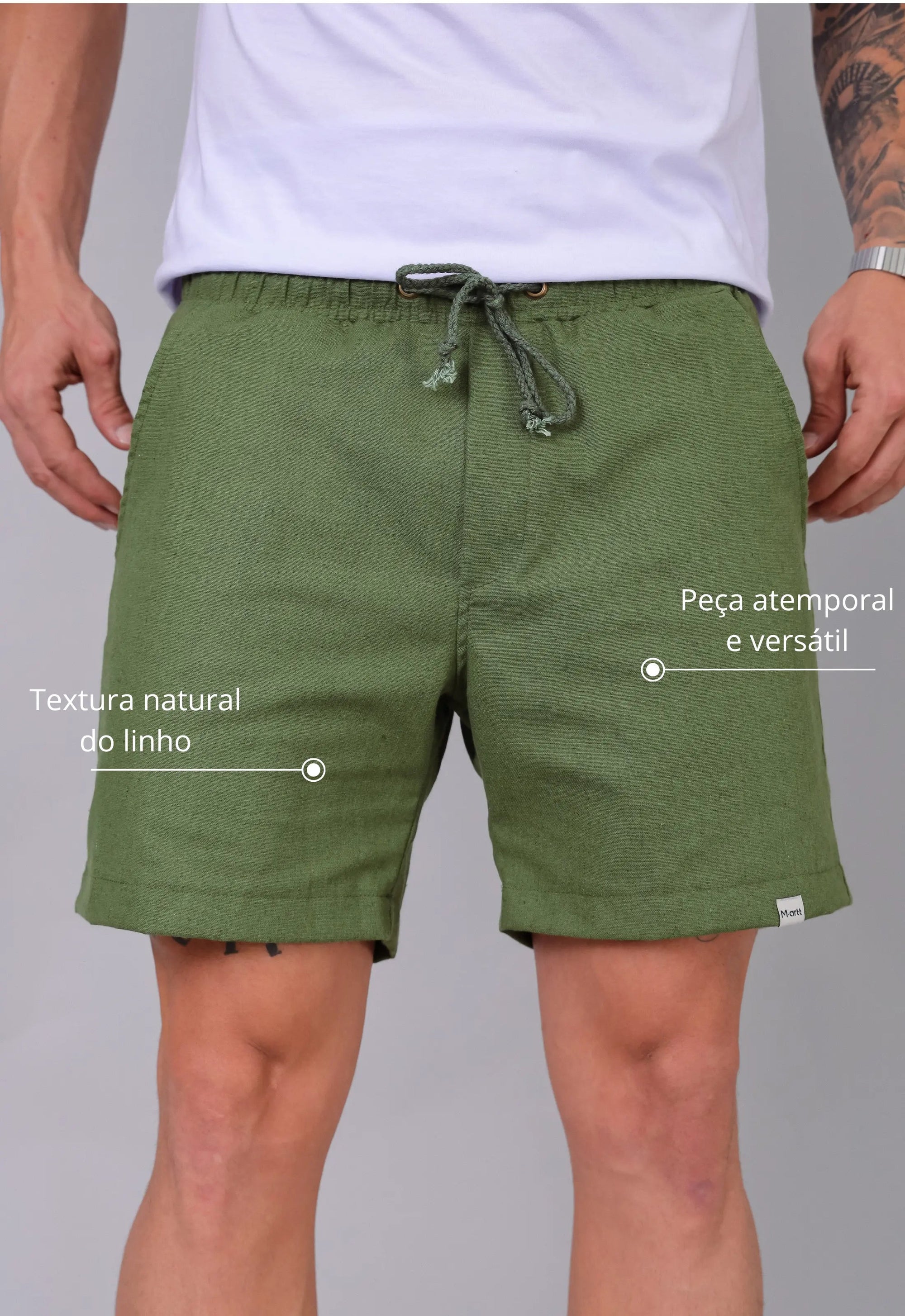 Shorts de lino verde para hombre