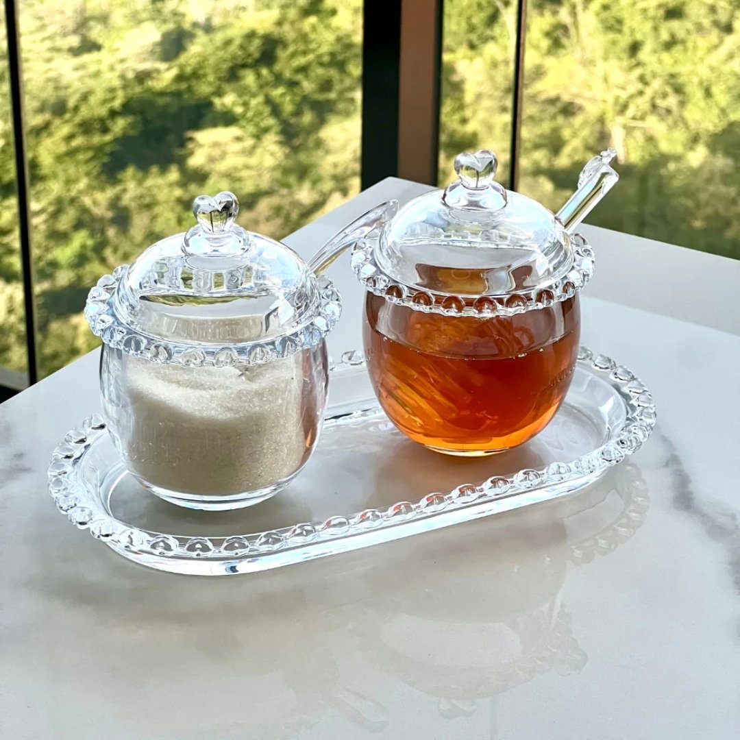 Azucarera de Cristal de Plomo con Cuchara y Detalles en Forma de Corazón