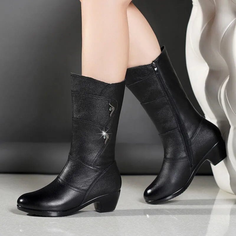 Bota Femenina de Cuero Acolchado Invierno Carol