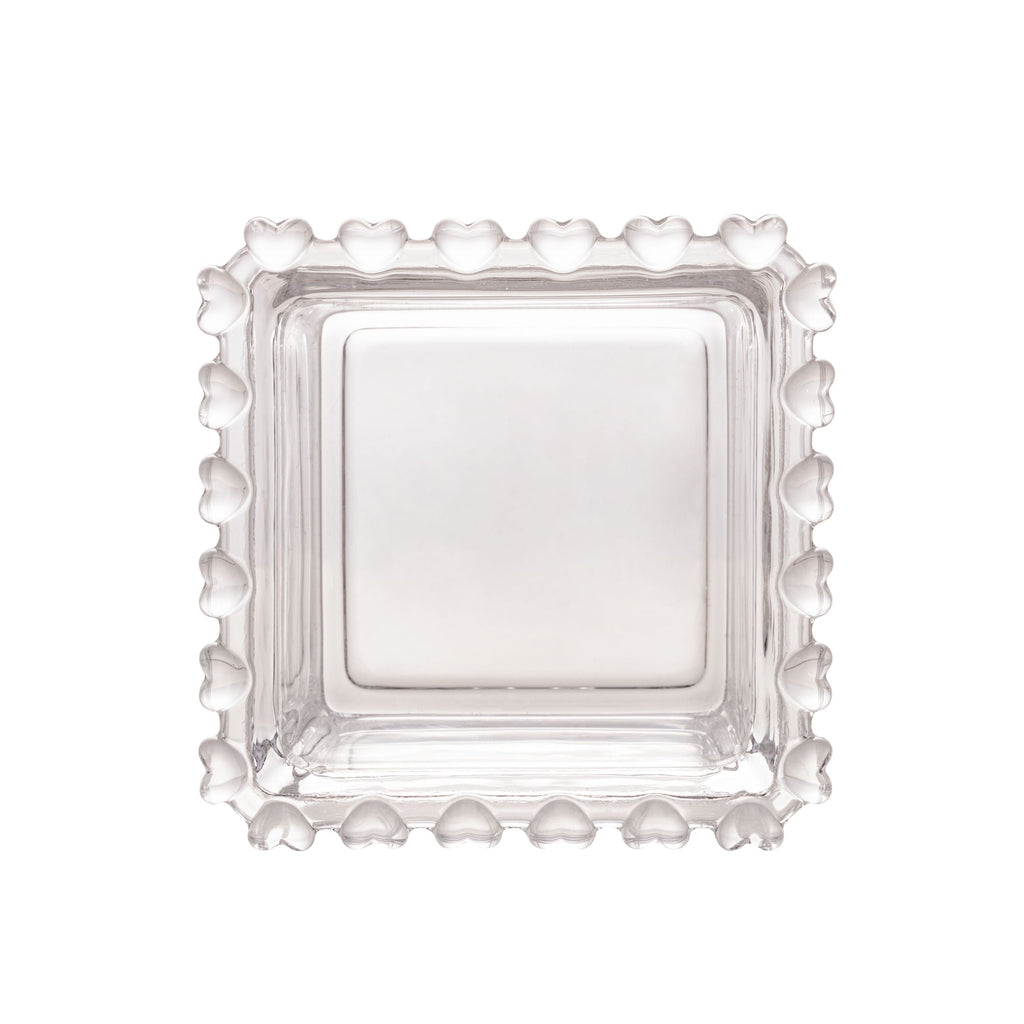 Tazón Cuadrado de Cristal Transparente Corazón Perla 8,5cm