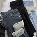 Pantalón Jeans Femenino con Elastano Forrado Forglows + Medias Térmicas