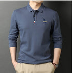 Herren Langarm Polohemd Bestickt Original Koreanisch MännerRaum - (Erhalte die Minimalistische Uhr als Geschenk!)