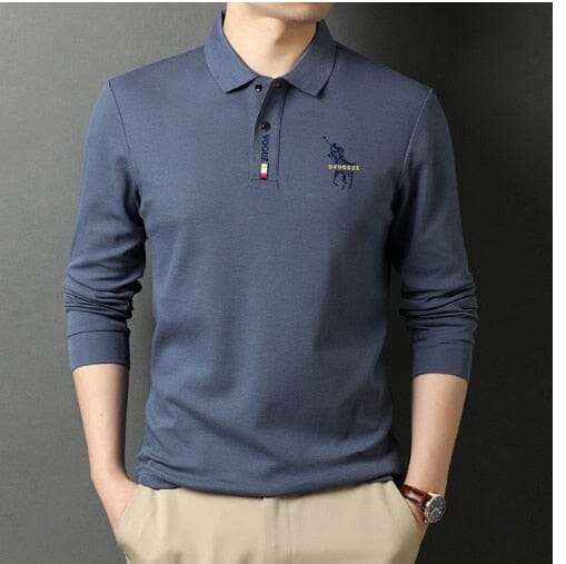 Herren Langarm Polohemd Bestickt Original Koreanisch MännerRaum - (Erhalte die Minimalistische Uhr als Geschenk!)