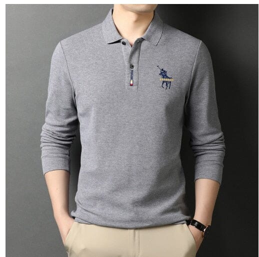 Herren Langarm Polohemd Bestickt Original Koreanisch MännerRaum - (Erhalte die Minimalistische Uhr als Geschenk!)