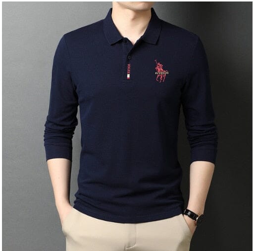 Herren Langarm Polohemd Bestickt Original Koreanisch MännerRaum - (Erhalte die Minimalistische Uhr als Geschenk!)