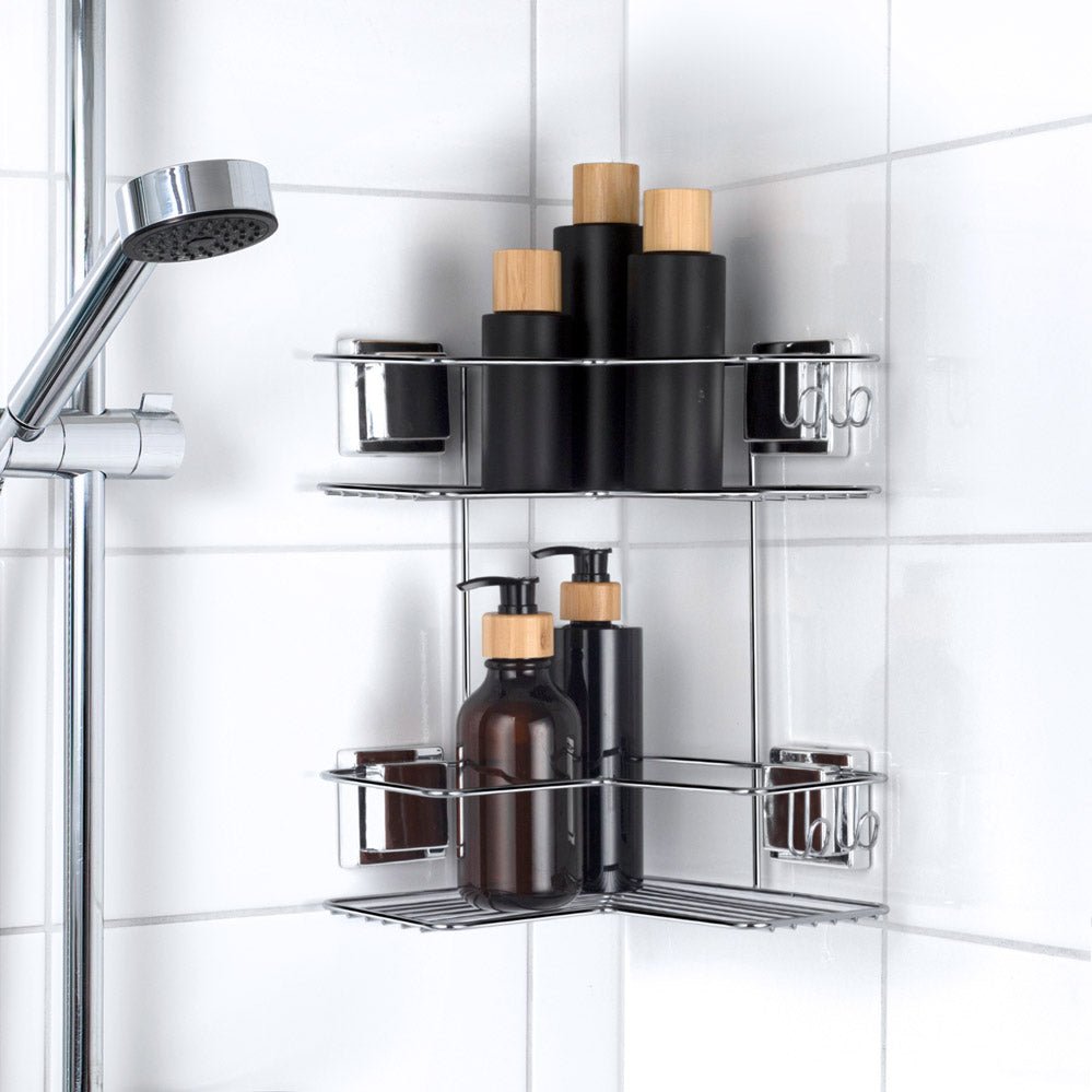 Doble Esquinero para Champú con Ventosa Cromada