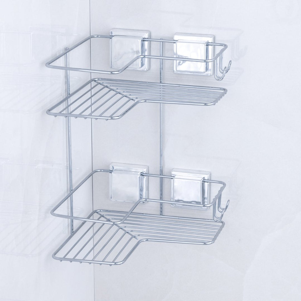 Doble Esquinero para Champú con Ventosa Cromada