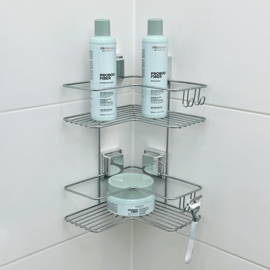 Doble Esquinero para Champú con Ventosa Cromada