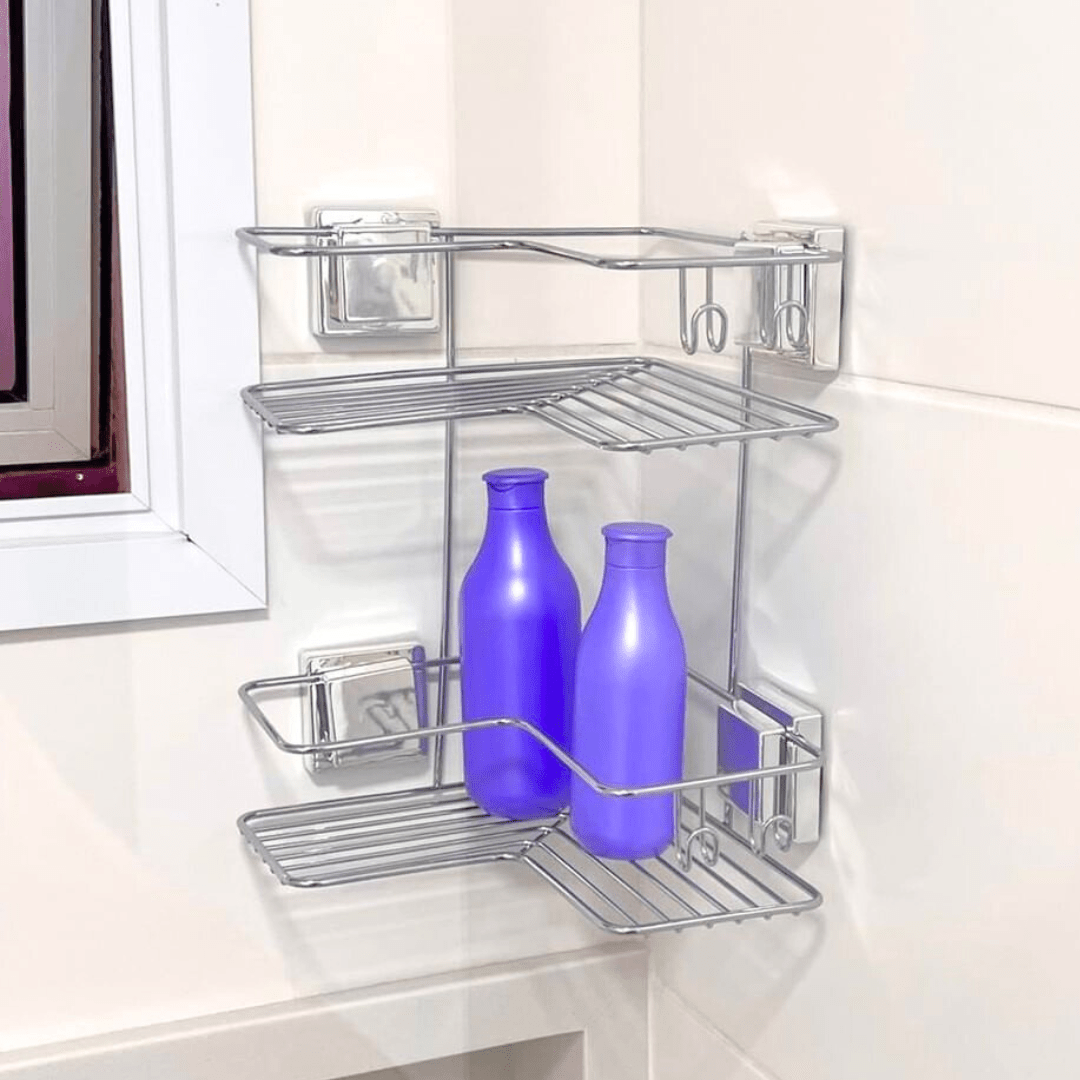 Doble Esquinero para Champú con Ventosa Cromada