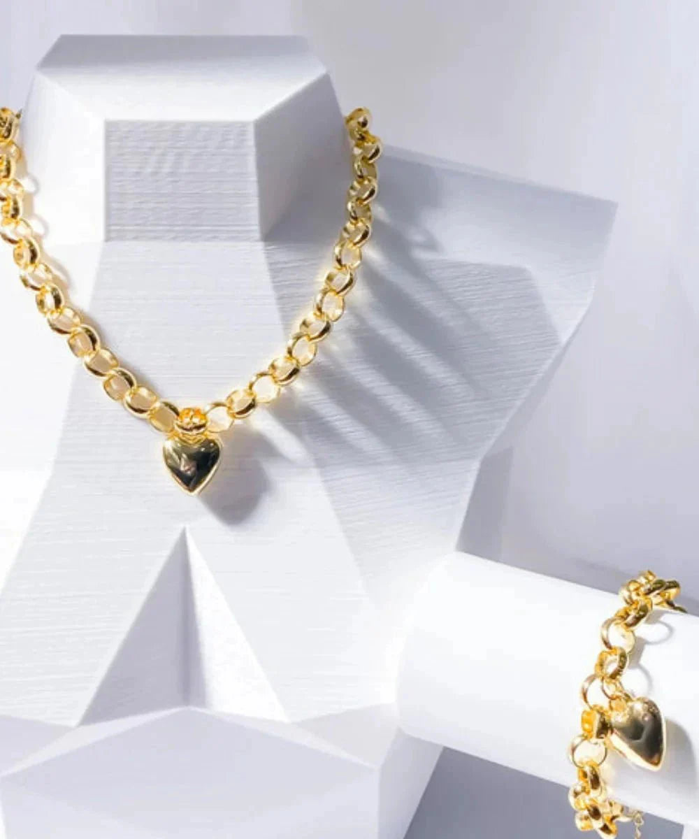 Conjunto Collar y Pulsera Elo Portugués y Pendientes de Corazón