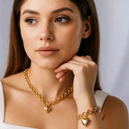 Conjunto Collar y Pulsera Elo Portugués y Pendientes de Corazón