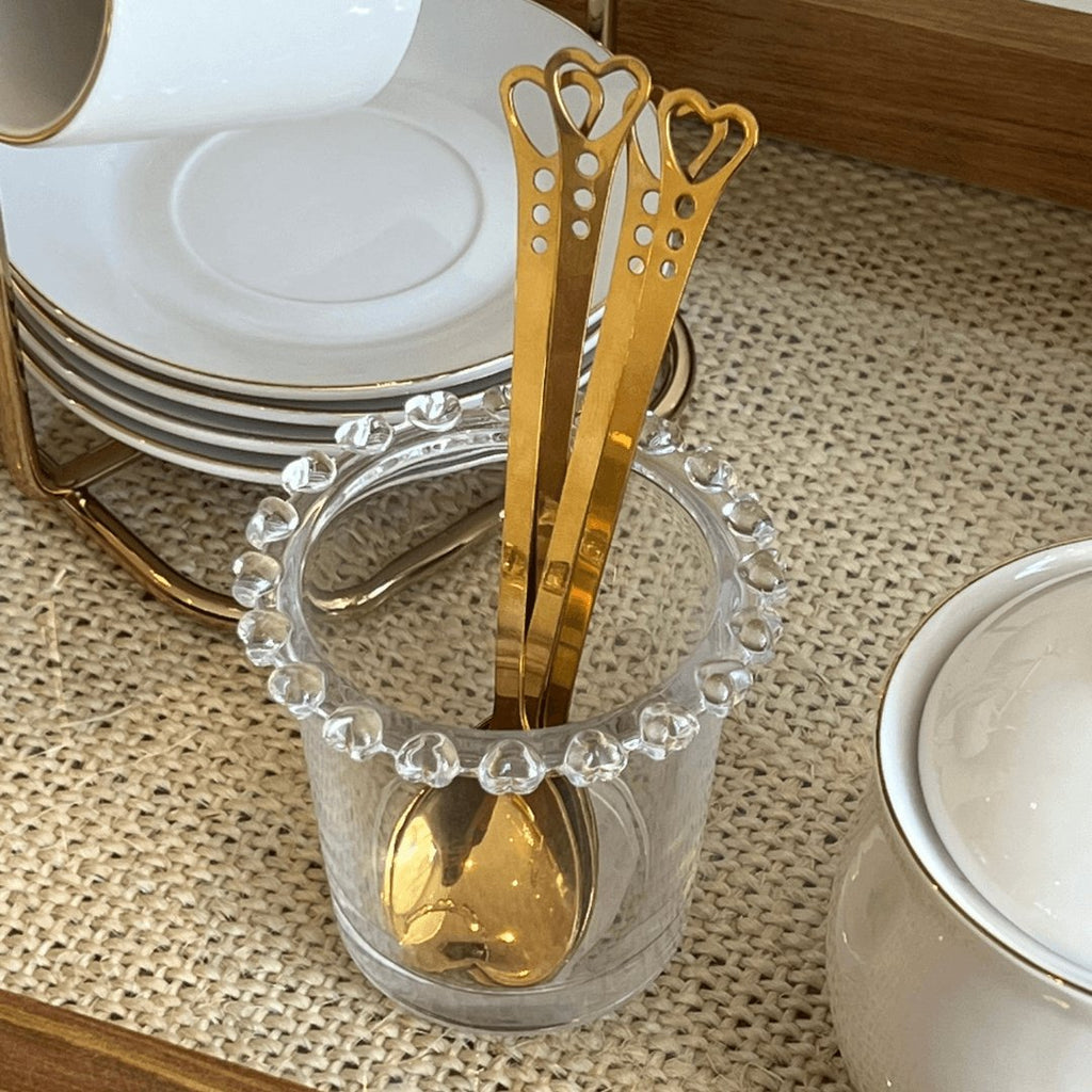 Vaso de Cristal de Plomo para Cubiertos con Detalles en Forma de Corazón