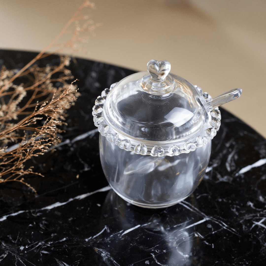 Azucarera de Cristal de Plomo con Cuchara y Detalles en Forma de Corazón