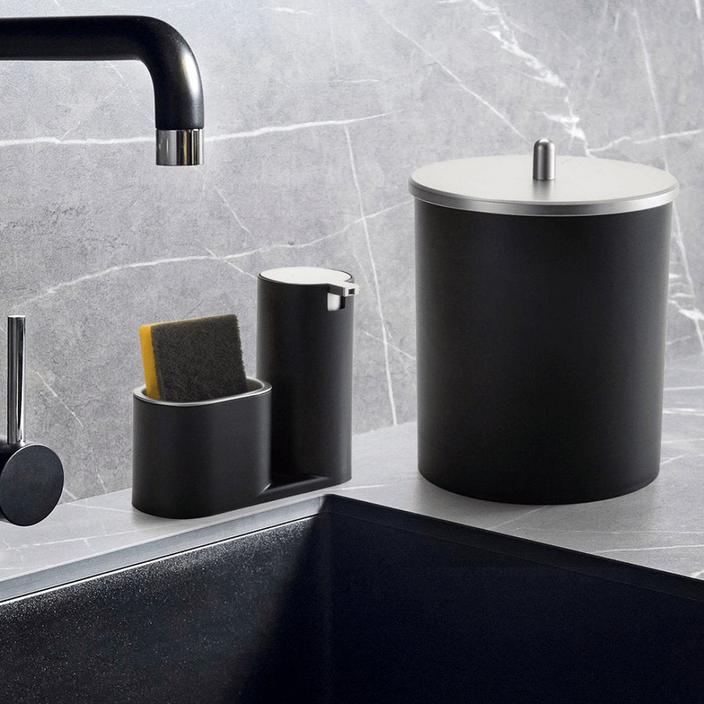 Dispensador para Detergente y Esponja Negro con Cromado