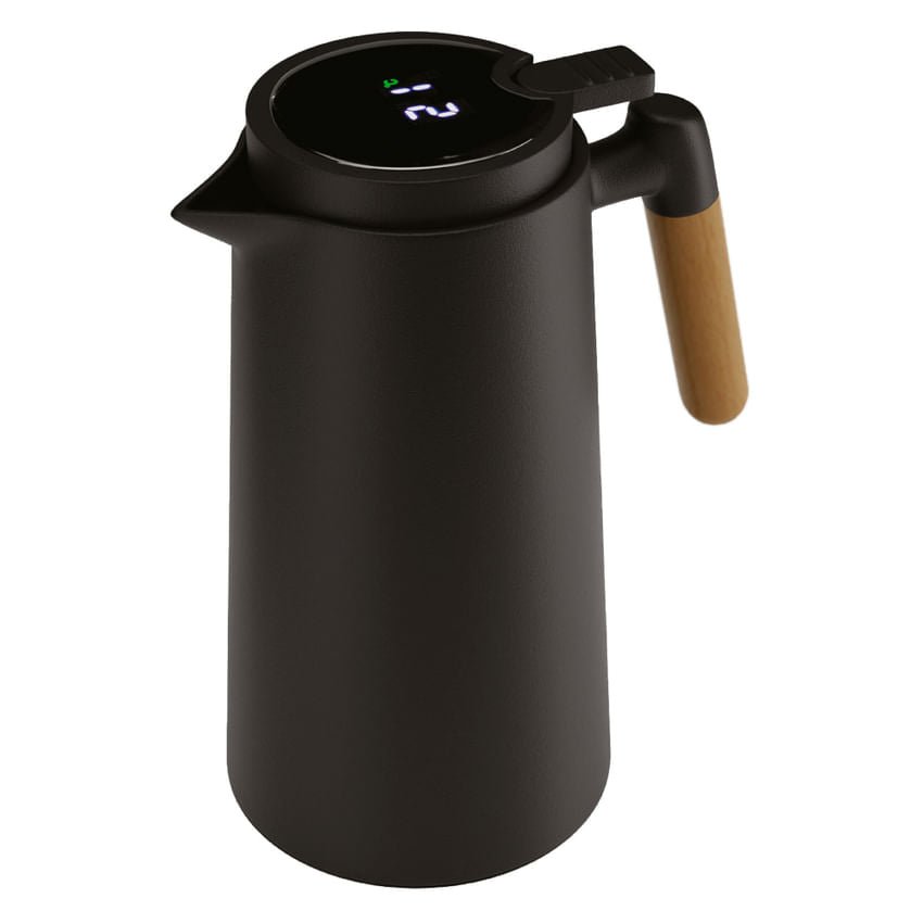 Botella térmica de plástico con termómetro negra 1 litro