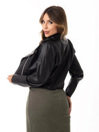 Chaqueta de Cuero Sintético Femenina con Cremallera