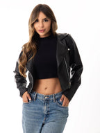 Chaqueta de Cuero Sintético Femenina con Cremallera
