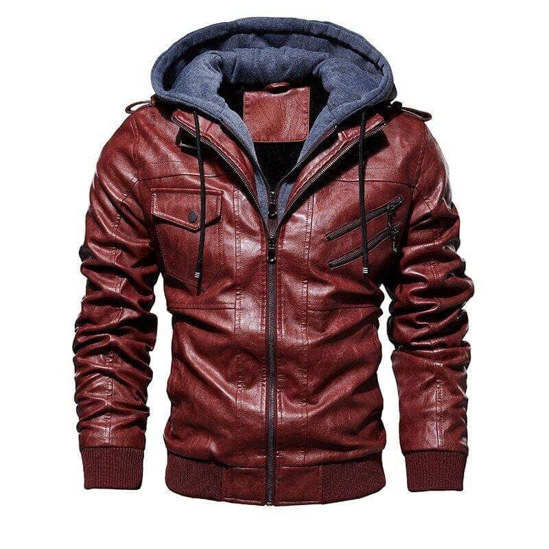 Chaqueta Masculina de Cuero 100% Legítimo con Capucha Removible