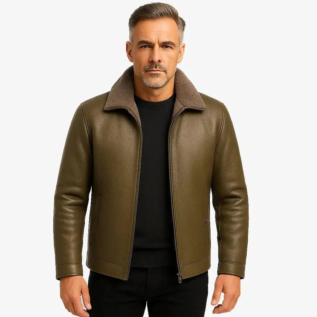 Chaqueta Masculina de Cuero con Forro de Cachemira