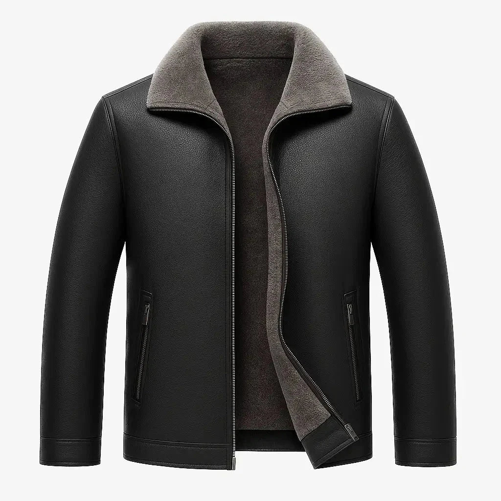 Chaqueta Masculina de Cuero con Forro de Cachemira