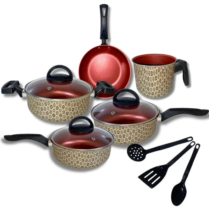 Juego de Sartenes 8 Piezas Antiadherente con Tapa de Vidrio