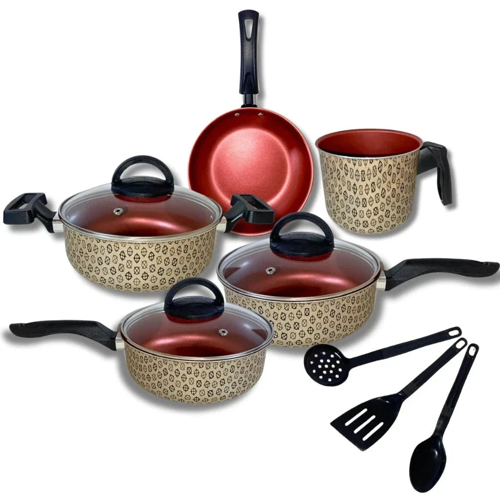 Juego de Sartenes 8 Piezas Antiadherente con Tapa de Vidrio