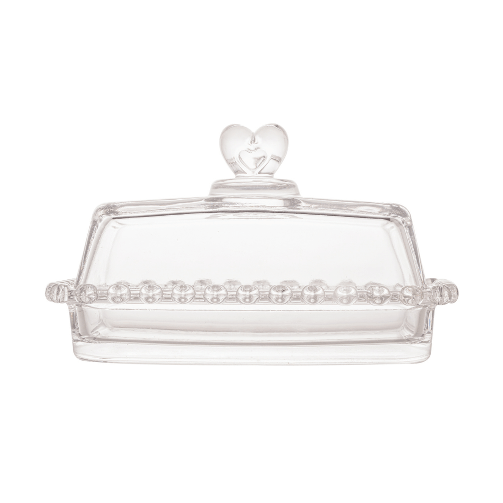 Mantequera de Cristal con Tapa en Forma de Corazón 17cm