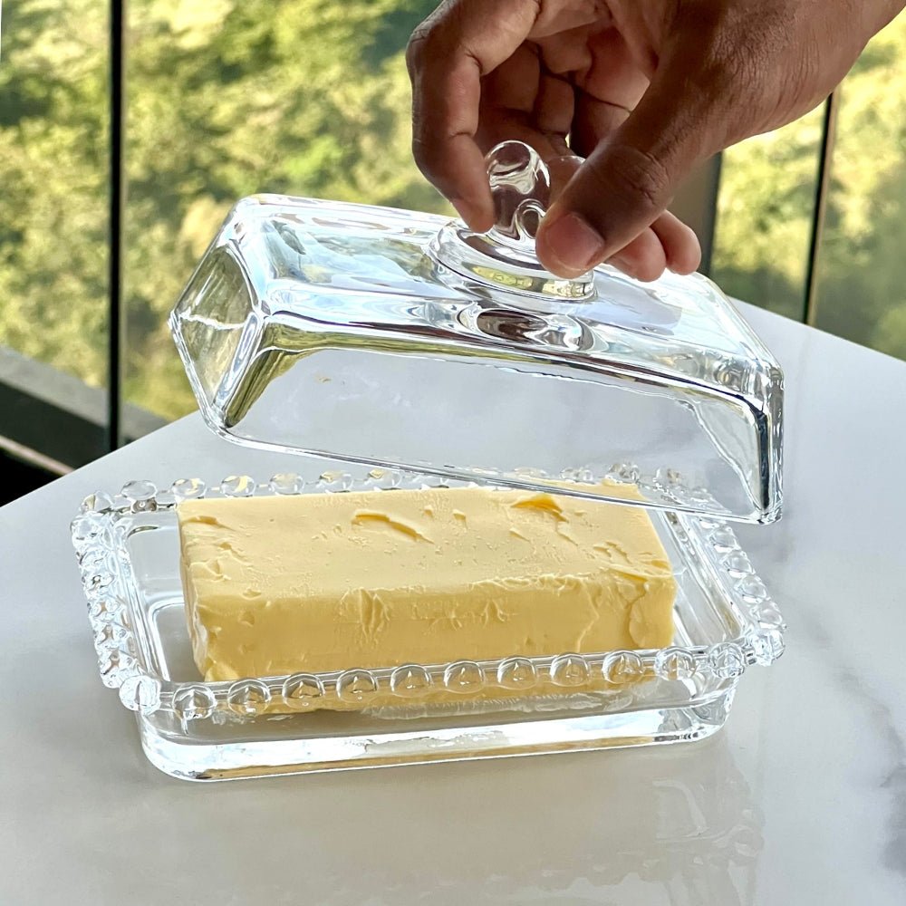 Mantequera de Cristal con Tapa en Forma de Corazón 17cm