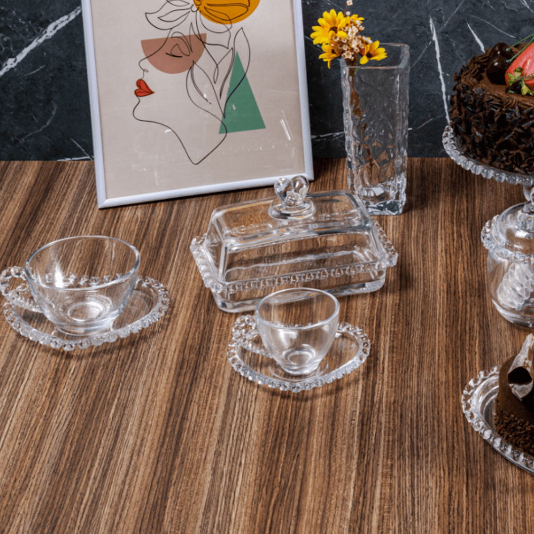Mantequera de Cristal con Tapa en Forma de Corazón 17cm
