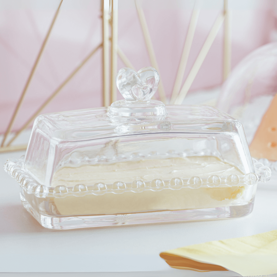Mantequera de Cristal con Tapa en Forma de Corazón 17cm