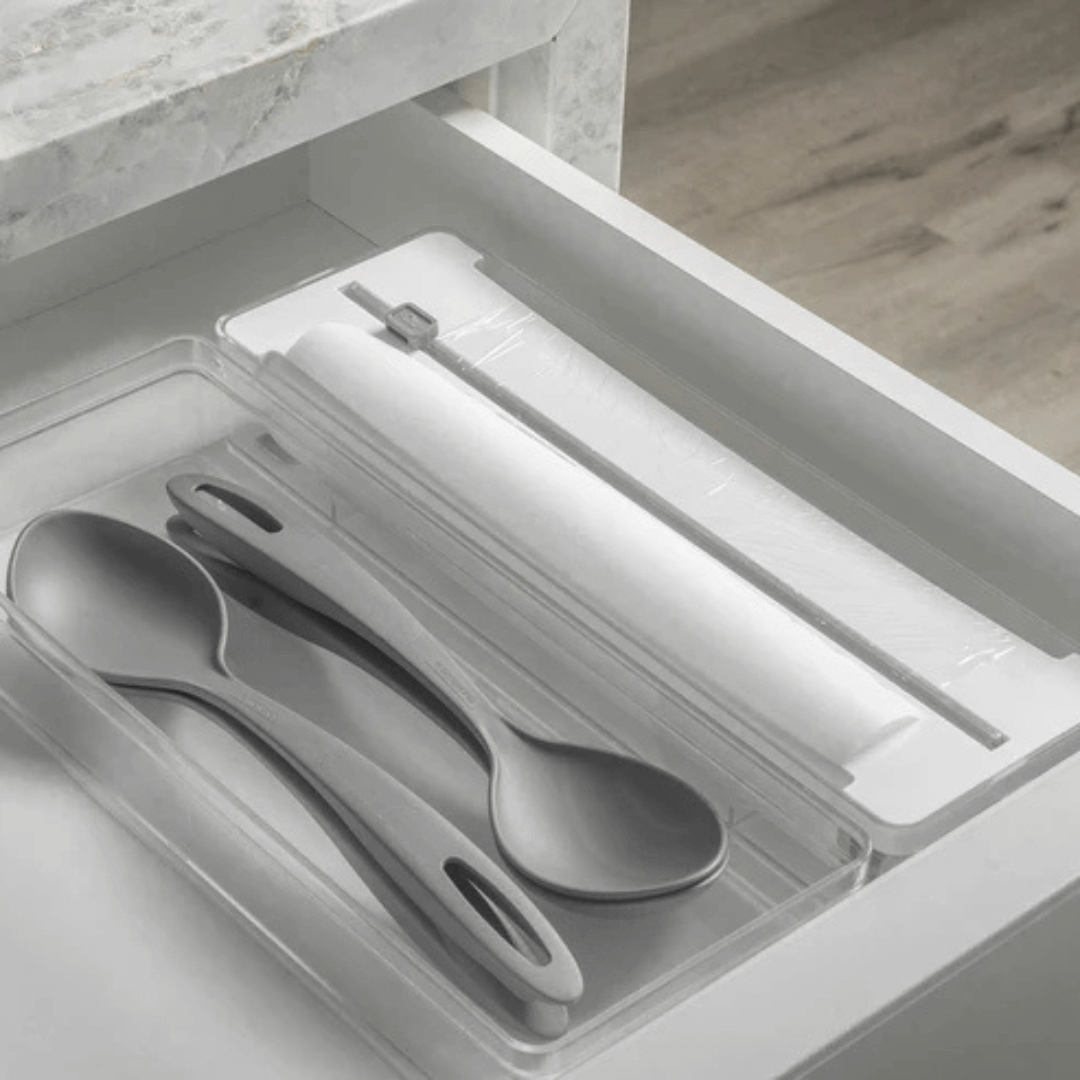 Organizador y Cortador de Rollos Doble Transparente Blanco