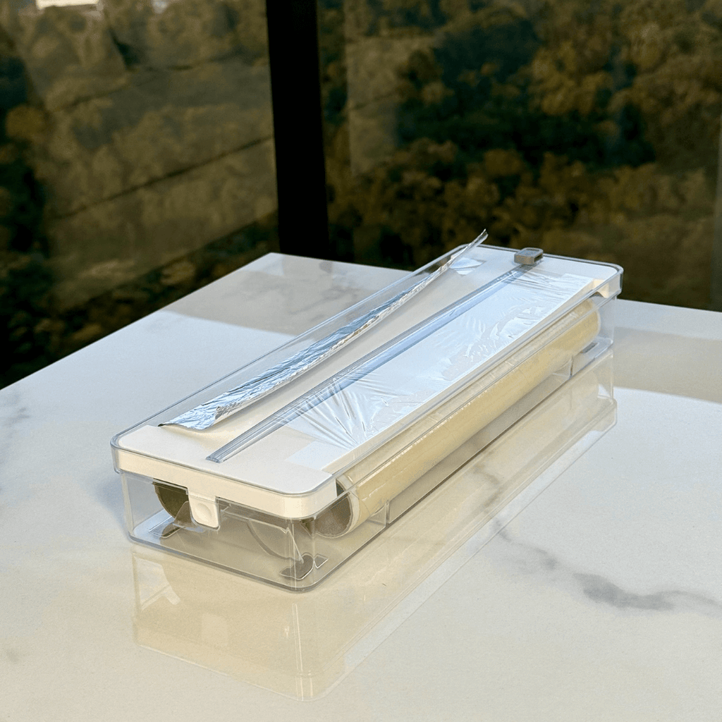 Organizador y Cortador de Rollos Doble Transparente Blanco